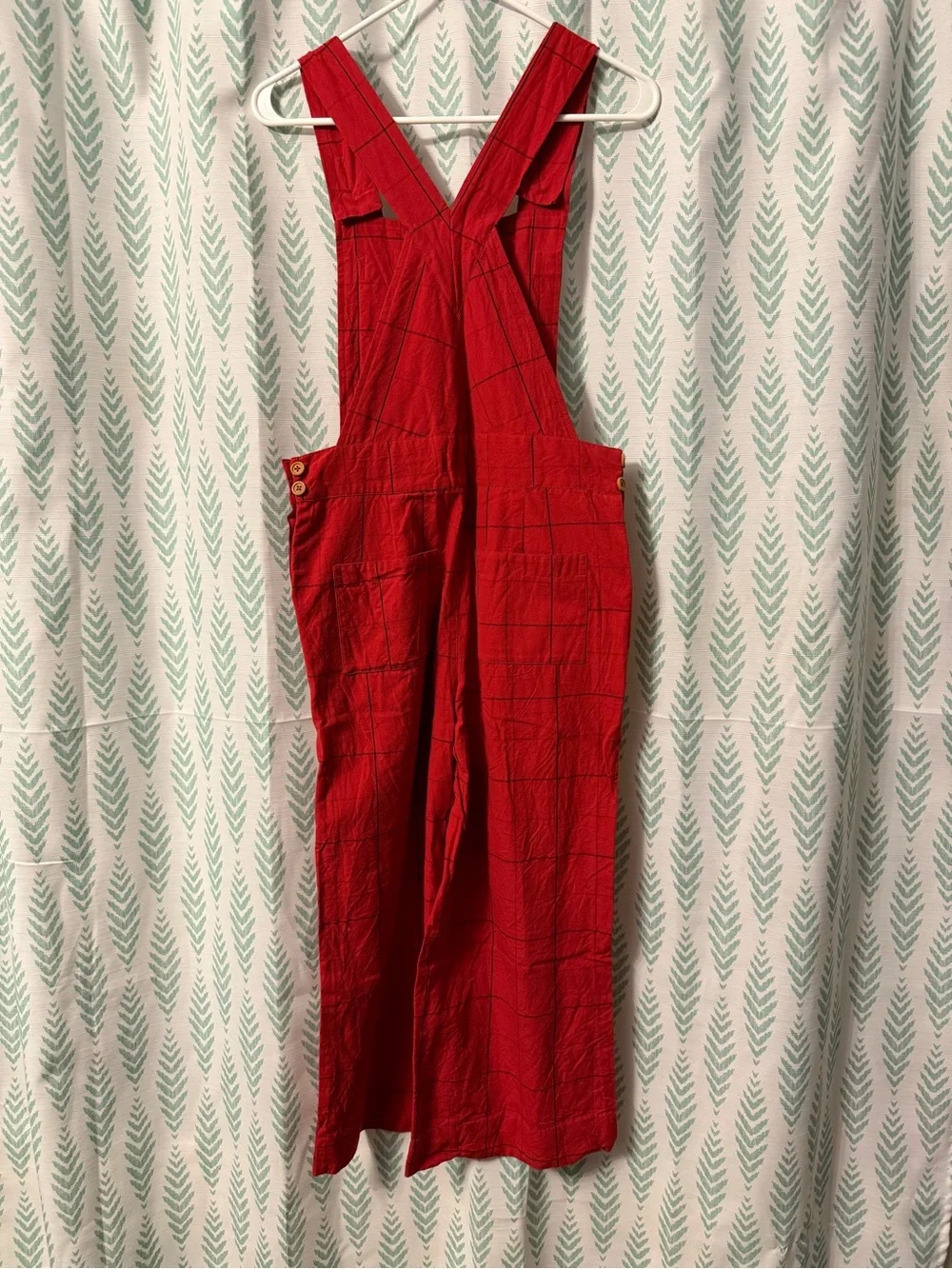 Red Plaid Wide-Leg Overalls - Picture 2 of 2